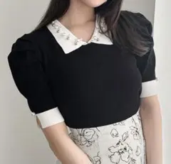 SHEIN FRIFUL トップス 襟付き パフスリーブ