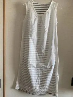 値下げ◾︎美品■メルベイツアッシュ　ボーダー裾レースワンピース