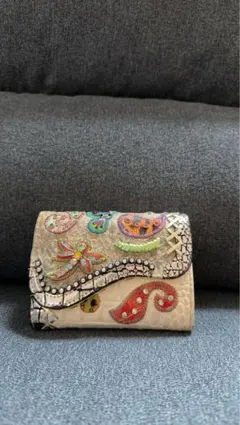 MICHELANGELO ミケランジェロ ビジュー 刺繍 ビーズ三つ折り財布
