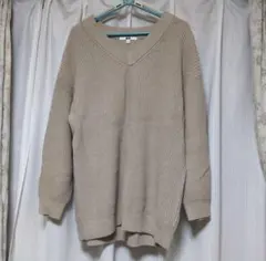 UNIQLO　ニットチュニック　セーター　Vネック　ゆる　ベージュ　グレージュ