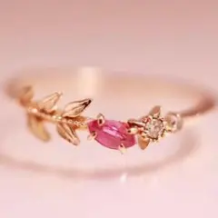 agete ピンキーリング ルビー ダイヤモンド 植物モチーフ（箱無し）