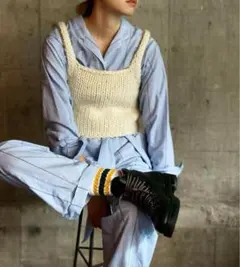 6ROKUロク：ハンドメイドざっくりニットベストビスチェジレ白ホワイト