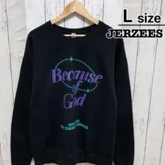JERZEES　スウェット　L　ブラック　パープルプリント　裏起毛　USA古着