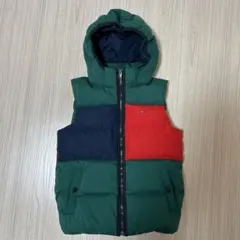 カラーブロック ダウンベスト フード付き