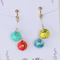 ハンドメイドイヤリング　ヨーヨー　ガラス　夏