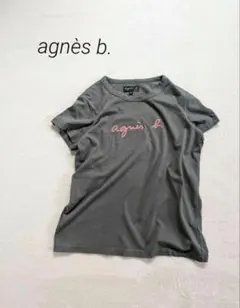 希少色モデル　agnès b.アニエスべー　Tシャツ カーキ　ピンクロゴ　M