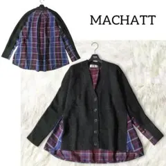 マチャット 異素材 ニット カーディガン シャツ 起毛 ドッキング 前後切替のサムネイル