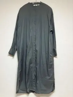 ユニクロ UNIQLO コットンギャザーロングシャツワンピース（長袖）L グレー