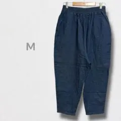 デニムイージーパンツ ウエストゴム クロップド丈 インディゴ ゆったり M