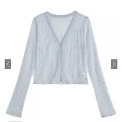 シアーリブニットショート丈カーディガン　sd071　グレイル