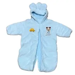 ベビー　幼児　ディズニーベビー　ロンパース　フード　フリース　車　ミッキー　水色