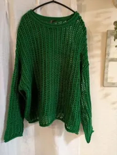DIRZ グリーン メッシュ編み 長袖セーター オーバーサイズ ディルズ