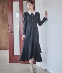 31 Sons de mode 配色衿イレヘムワンピース ネイビー