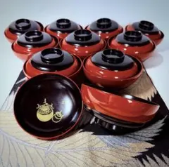 漆器輪島塗　蒔絵金彩細工　沈金木製　蓋付椀　お煮物椀　吸物椀　10客