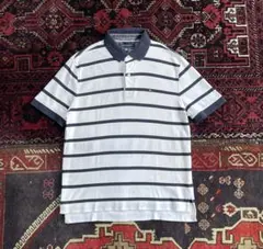 TOMMY HILFIGER ワンポイントロゴ ボーダー ポロシャツ M