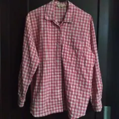 ★レトロ★赤と白のギンガムチェック柄長袖シャツ
