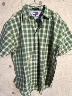 大幅値下げ中！！【TOMMY HILFIGER】半袖 ストライプシャツ XL 緑