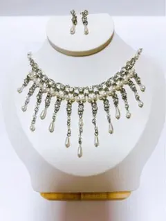 ネックレス④ シルバー×ホワイトパール ピアスセット