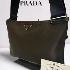 【正規品】PRADA プラダ ショルダーバッグ ナイロン カーキ系 三角ロゴ