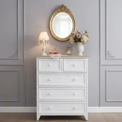 【新品】フレンチシック　ワイドチェスト シャビーホワイト　ガーリー　アウトレット