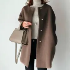 ブラウン ボタン付きロングコート Mサイズ