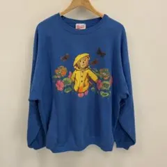 S00104 Hanes スウェットトレーナー　ブルー　プリント　メンズ　クマ