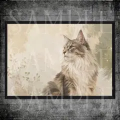 【DC5】長毛猫 キジ白 猫 A4ポスター 水彩画