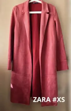 【美品】 ZARA ピンク ヌバック スエード風 ロングコート