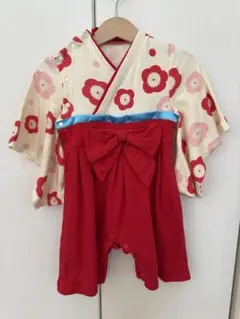 花柄リボン付きベビー着物 70cm ロンパース　靴下と花のヘアバンド付き