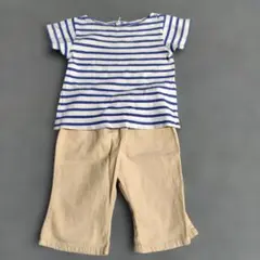 LAGOM ボーダーカットソー　90 ベージュパンツ95セットのサムネイル