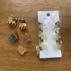 蝶と花のヘアクリップセット 6個　ヘアアクセサリー