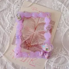 ⟡.·ぷっくりハート＆リボンなトレカケース⟡.· パープル ホイップデコ B8