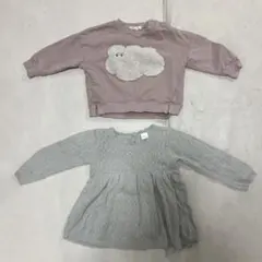 テータテート　緑長袖ニットトップス雲モチーフトレーナーセットは80 女の子