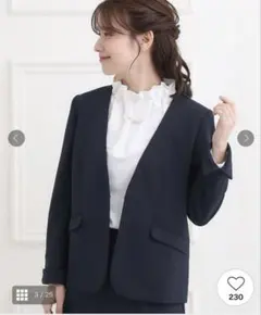 SHOO・LA・RUE ノーカラージャケット ネイビー 洗濯可