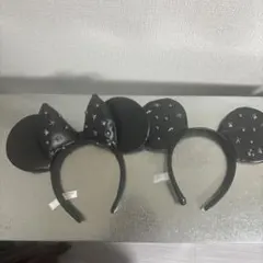 スタッズ付きブラックミッキーミニー耳 カチューシャ
