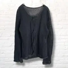 samuel 透かし編みニット　リネン　麻　黒　ブラック　長袖　シースルー