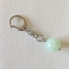 イタリアプラスチックビーズミントグリーン18㎜大きめキーホルダーシルバー