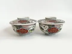 古伊万里 錦絵 金彩 蓋付き茶碗 飯茶碗 茶碗 2客 鳳凰 アンティーク