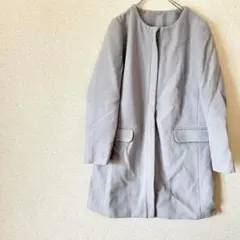 グレー ロングコート Mサイズ　ジップアップ　無地 アウター　羽織