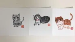 猫の絵　ハガキ　絵画　子猫　イラスト　水彩　原画　手書き