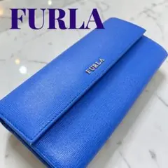 FURLA フルラ 長財布 ブルー レザー 未使用級 箱付き ゴールドロゴ 美品