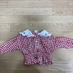 futafuta 赤と白のチェック柄シャーリング袖シャツ