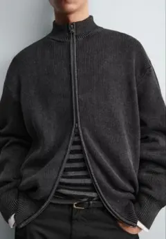 ZARA ウォッシュド ドライバーズニット　ブラック　M