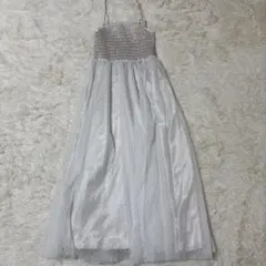 ROYAL PARTY ドットチュールワンピース ホワイト ロング フレア