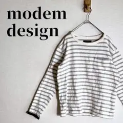 modem design　ボーダーカットソー　胸ポケット　グレー×ホワイト　Lのサムネイル