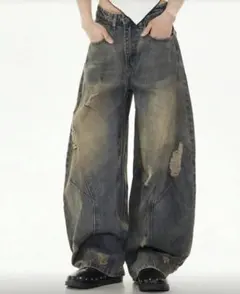 ダメージ　デニム　ワイドレックデニム　バギーデニム　ヴィンテージ　y2k