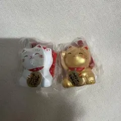 招き猫 置物 2個セット ホワイト ゴールド