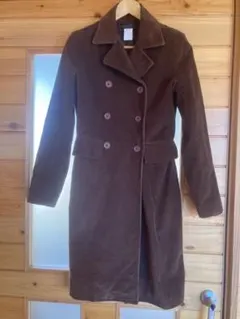 ブラウン コーデュロイ ダブルブレストコート　フランス　ユーロ古着