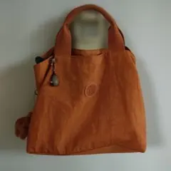 Kipling トートバッグ オレンジ モンキーチャーム付き