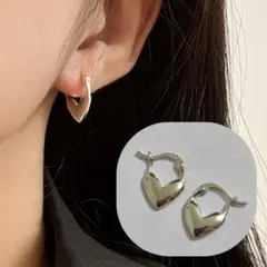 ミニ ハート ドロップ フープ ピアス シルバー 925 刻印 キャッチレス